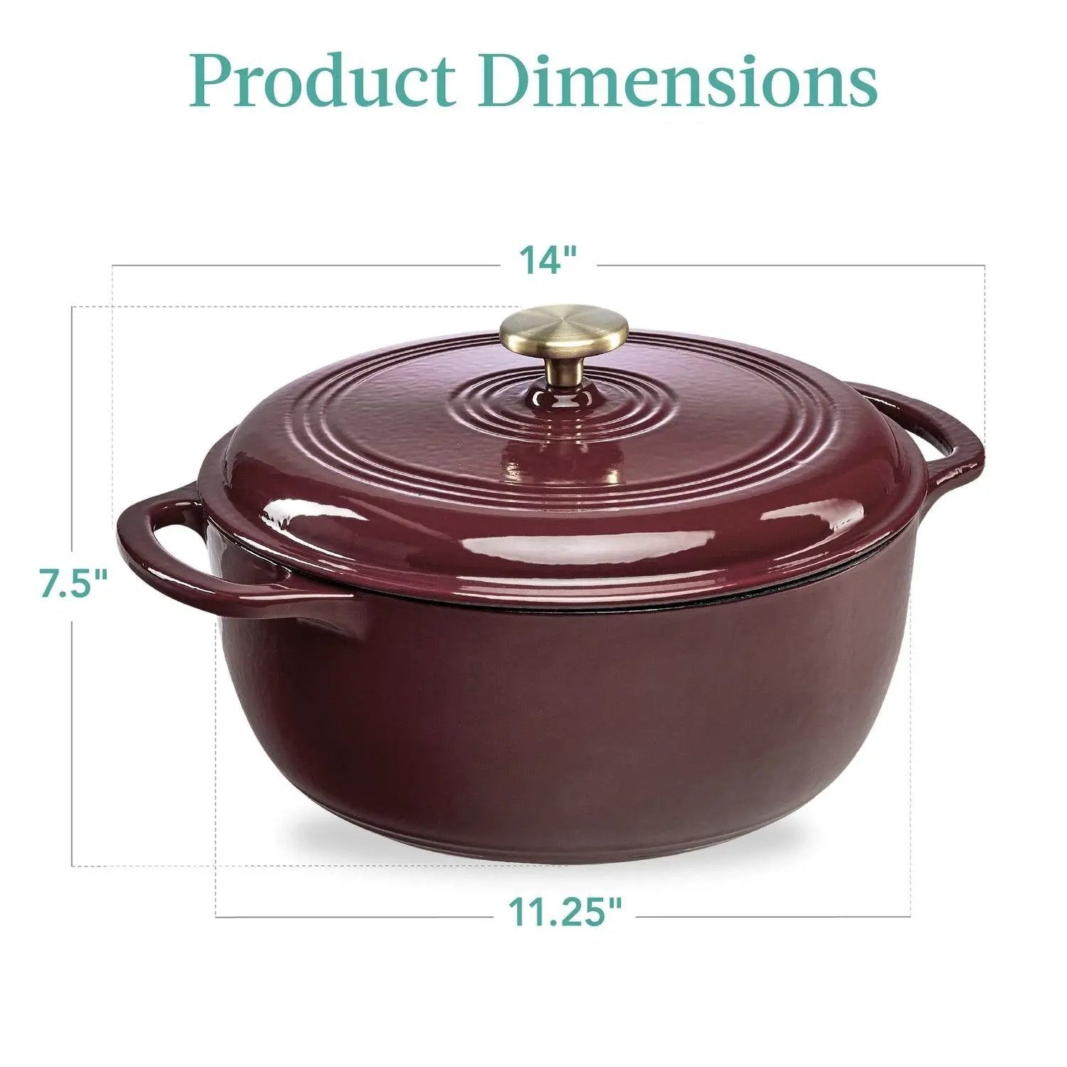 6 Quart Large Maroon Cabernet Red Enamel Cast-Iron Dutch Oven Kitchen Cookware by HomePacific