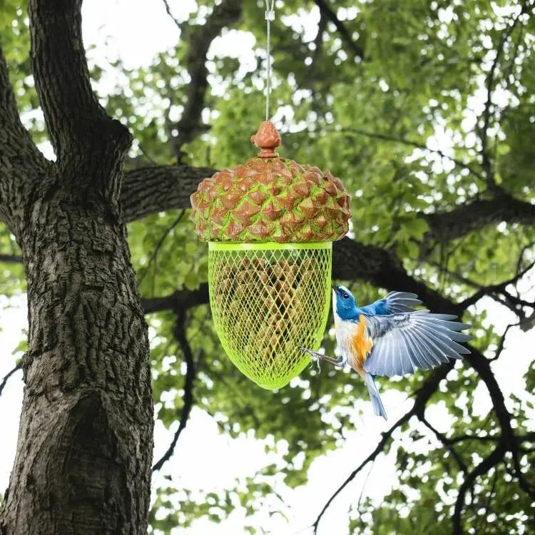 Outdoor Metal Mesh Bird Feeder with Metal Acorn Roof by HomePacific