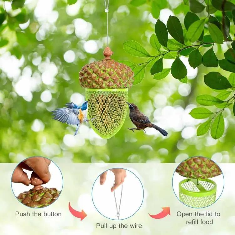 Outdoor Metal Mesh Bird Feeder with Metal Acorn Roof by HomePacific