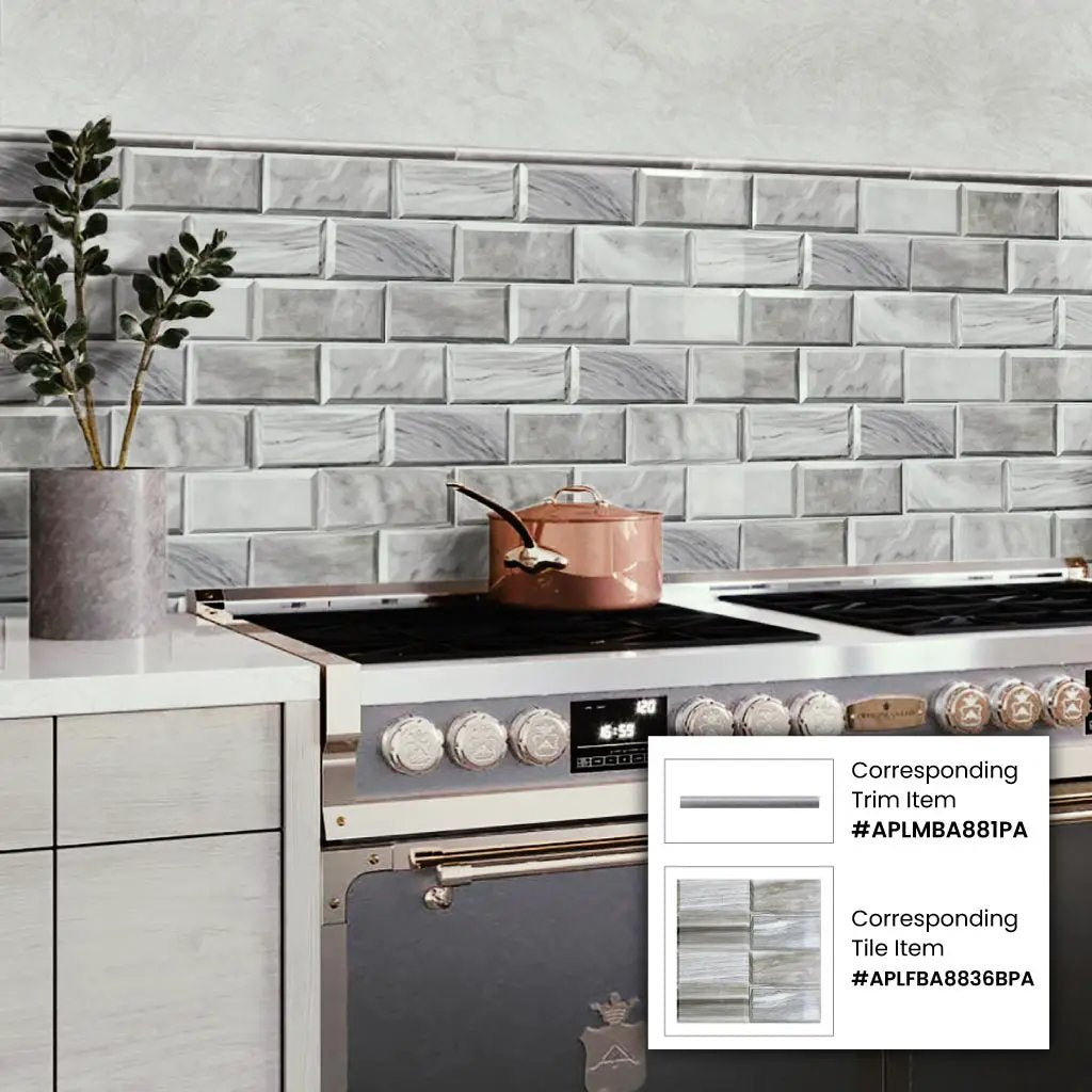 Cloud Gray 0.5x12 Polished Bardiglio Nuvolato Pencil Marble Tile Trim (10 pack, 0.5 sq ft/case) by Apollo Tile