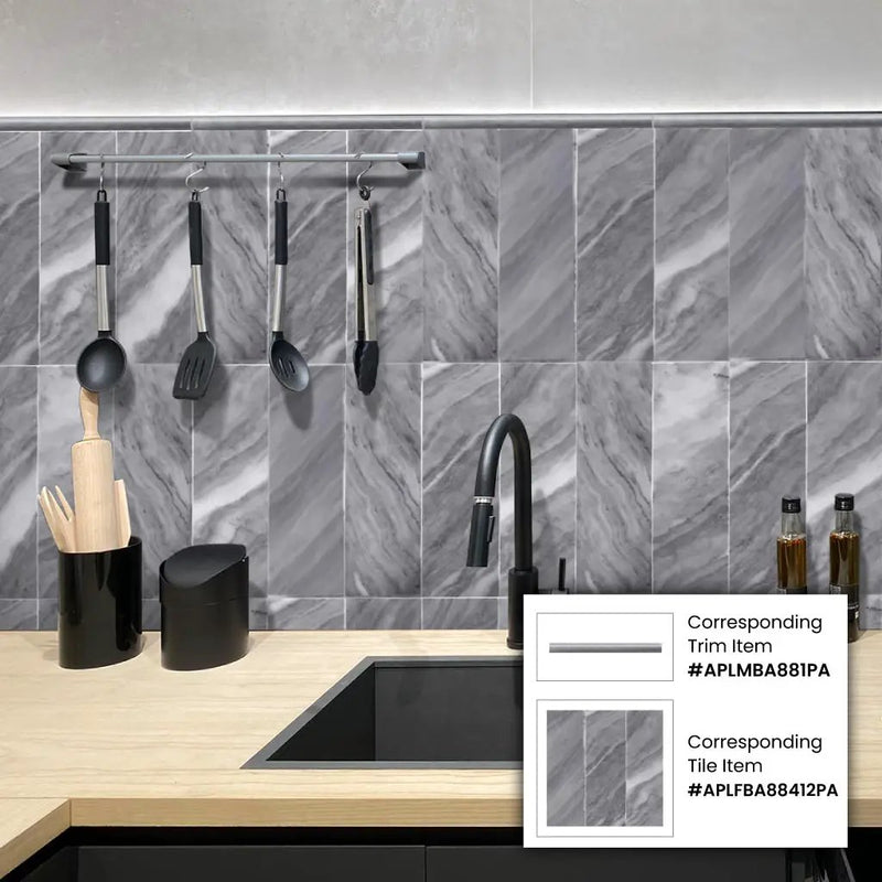 Cloud Gray 0.5x12 Polished Bardiglio Nuvolato Pencil Marble Tile Trim (10 pack, 0.5 sq ft/case) by Apollo Tile