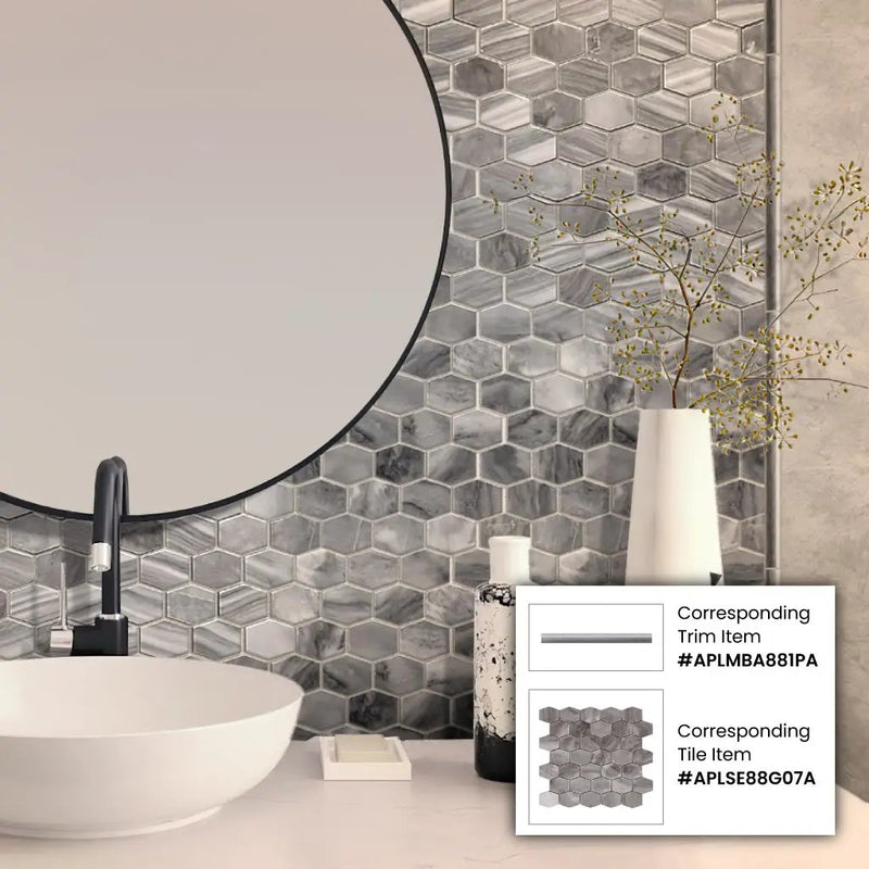 Gray 12x12 Polished Hexagon Bardiglio Nuvolato Marble Mosaic Tile (5 pack, 4.875 sq ft/case) by Apollo Tile