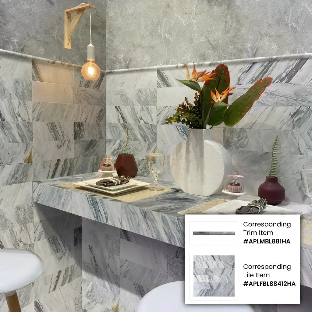Gray 4x12 Honed Subway Calacatta Bluette Marble Tile (15 pack, 5 sq ft/case) by Apollo Tile