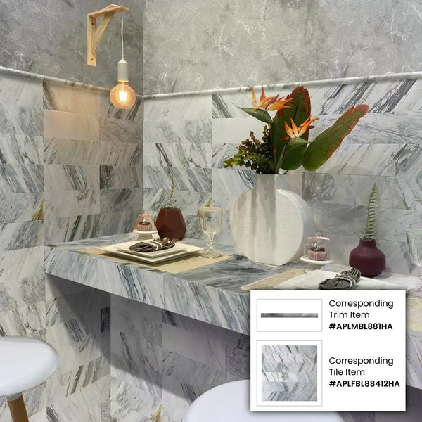 Gray 0.5x12 Honed Calacatta Bluette Pencil Marble Tile Trim (10 pack, 0.5 sq ft/case), photo 2 of 2