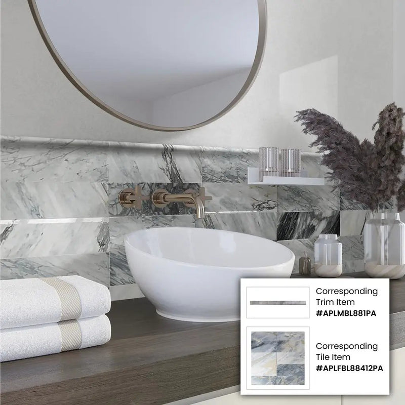 Cloud Gray 0.5x12 Polished Calacatta Bluette Pencil Marble Tile Trim (10 pack, 0.5 sq ft/case) by Apollo Tile