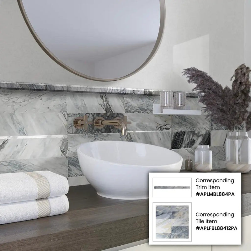Cloud Gray 0.8x12 Polished Calacatta Bluette Pencil Marble Tile Trim (10 pack, 0.5 sq ft/case) by Apollo Tile