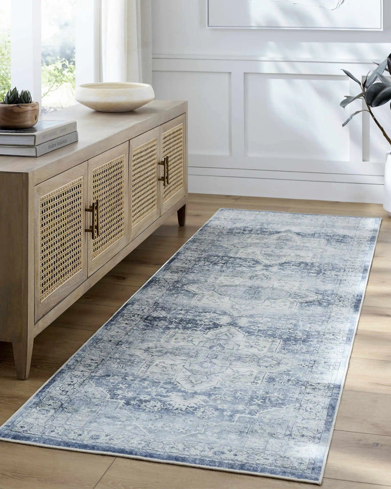 Mauro Navy Medallion Washable Area Rug - Clearance by Boutique Rugs