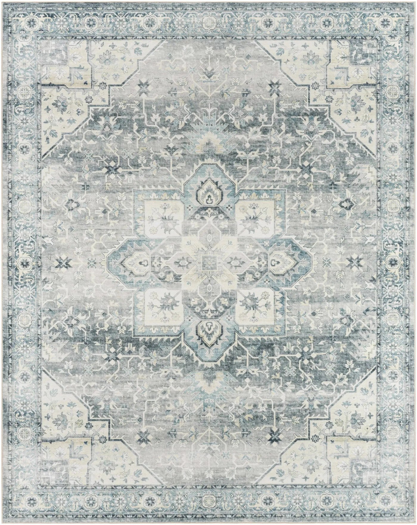 Mauro Blue Medallion Washable Area Rug - Clearance by Boutique Rugs