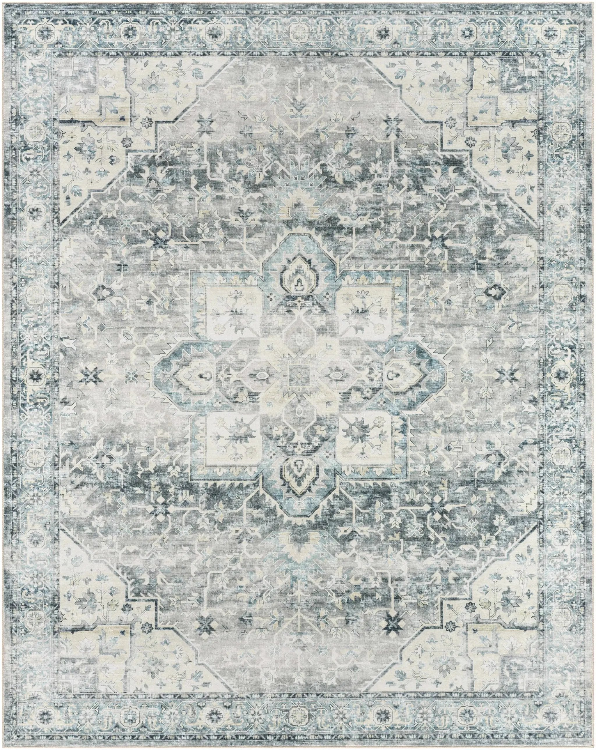 Mauro Blue Medallion Washable Area Rug - Clearance by Boutique Rugs