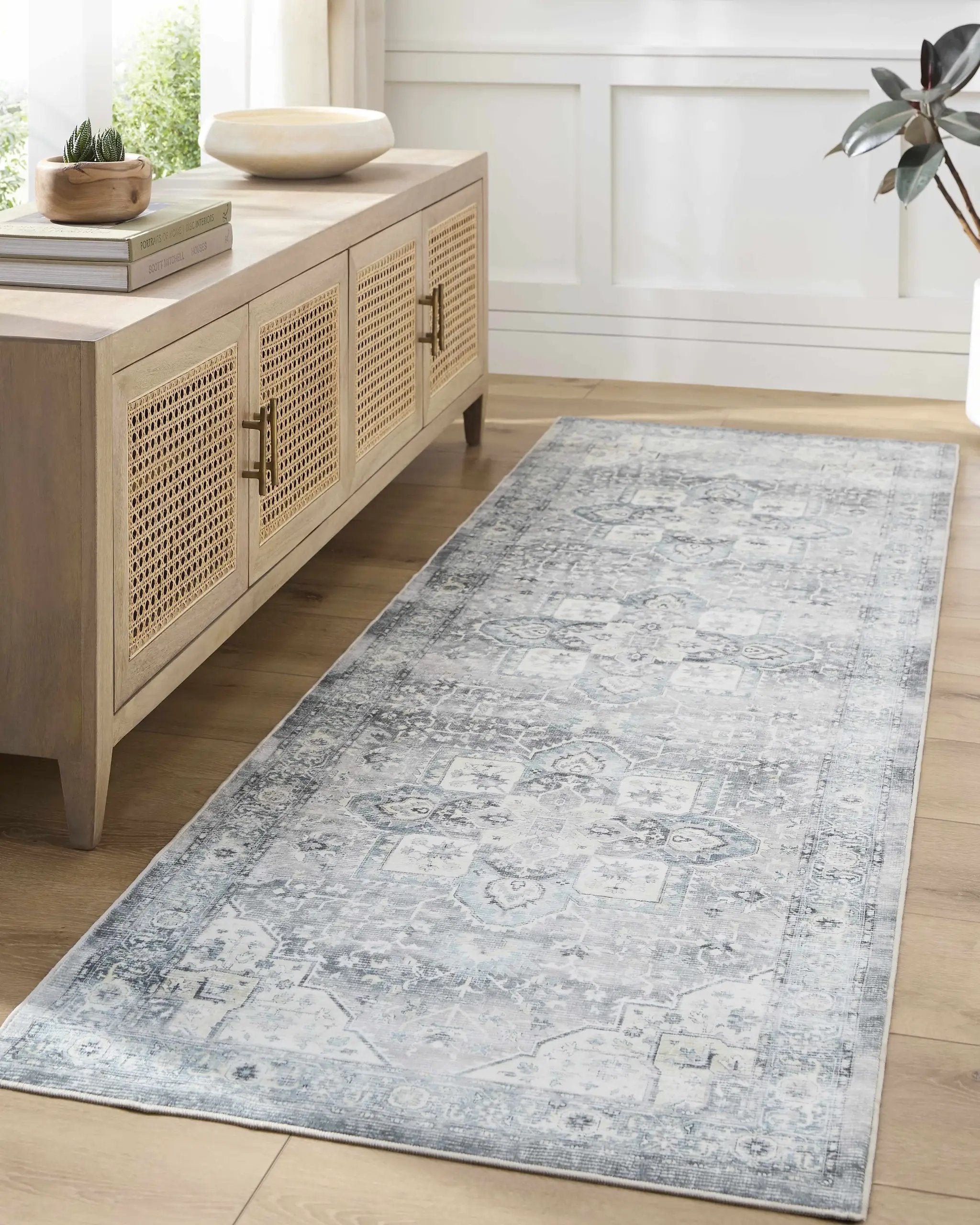 Mauro Blue Medallion Washable Area Rug - Clearance by Boutique Rugs