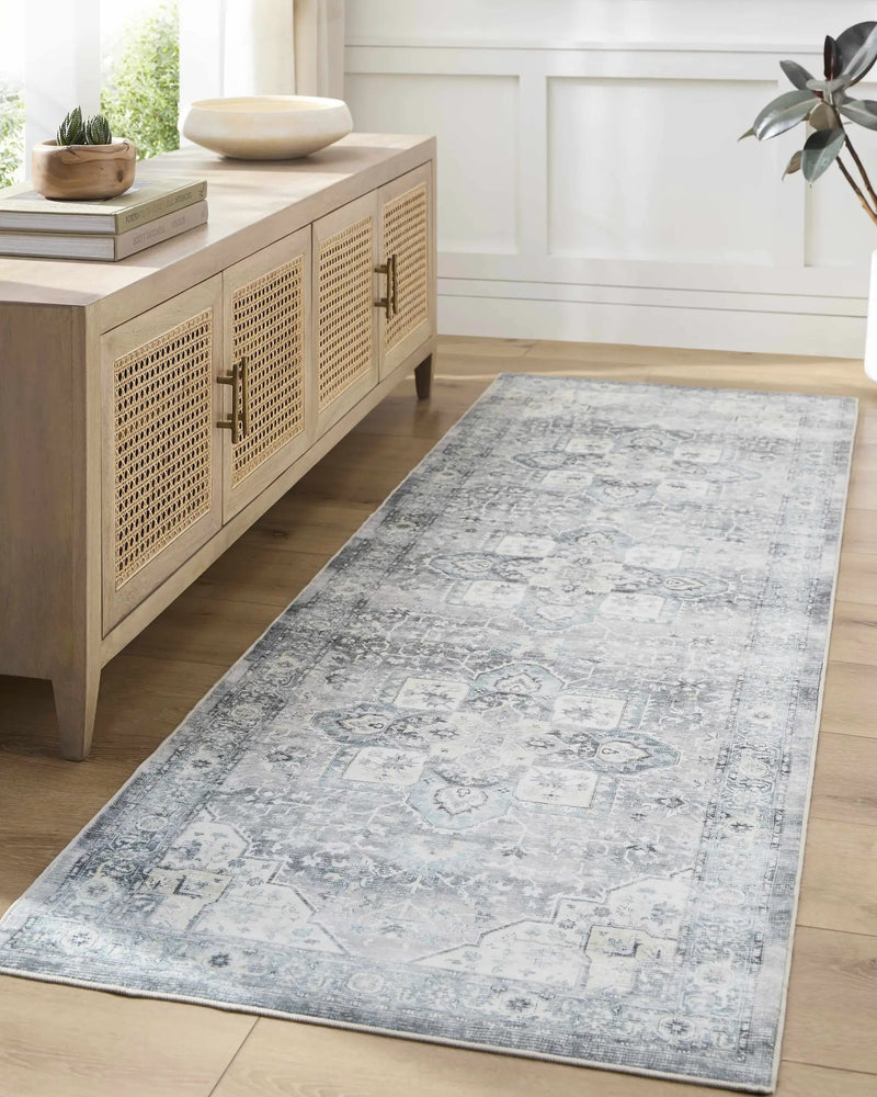 Mauro Blue Medallion Washable Area Rug - Clearance by Boutique Rugs
