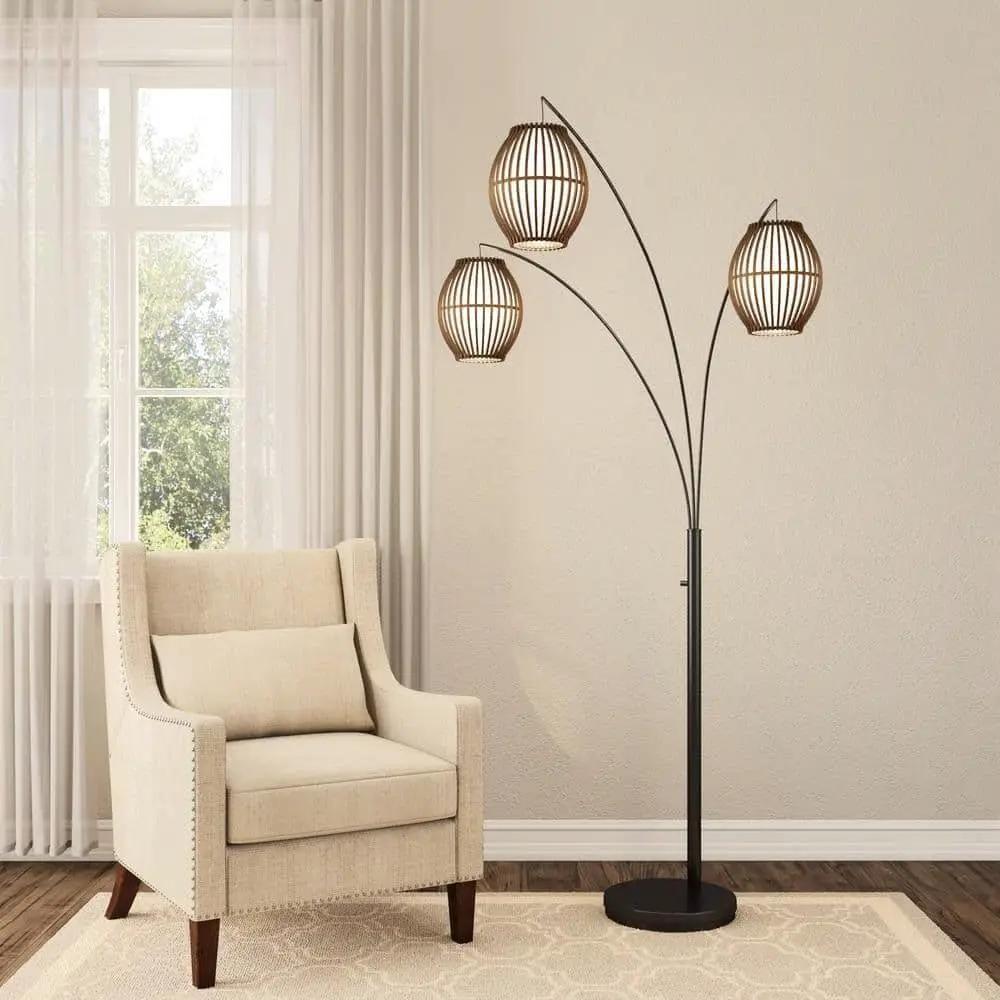 Modern Mid-Century Bohemian 82-inch Arch Floor Lamp with 3 Barrel Lights by HomePacific