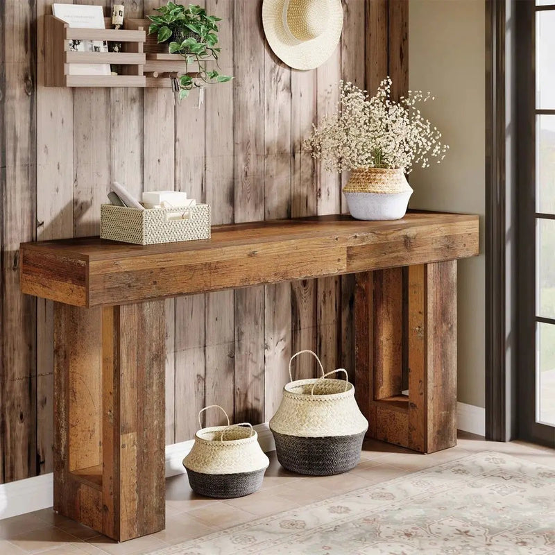 Modern Farmhouse 63-inch Entryway Console Sofa Table in Distressed Wood Finish by HomePacific