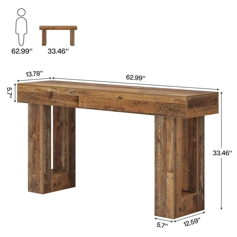 Modern Farmhouse 63-inch Entryway Console Sofa Table in Distressed Wood Finish by HomePacific