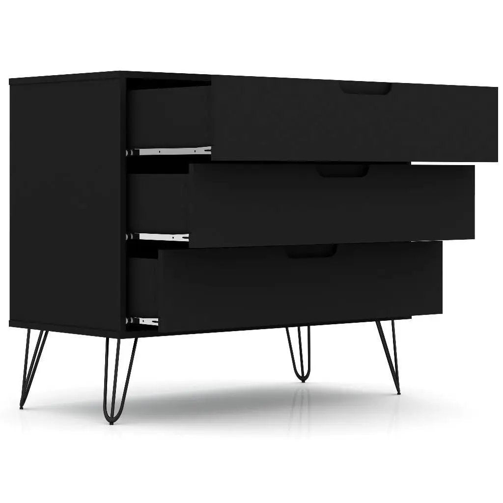 Modern Scandinavian Style Bedroom 3-Drawer Dresser in Black Wood Finis