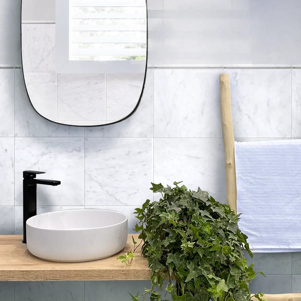 White 12x12 Polished Field Bianco Carrara Marble Tile (10 pack, 10 sq ft/case) by Apollo Tile