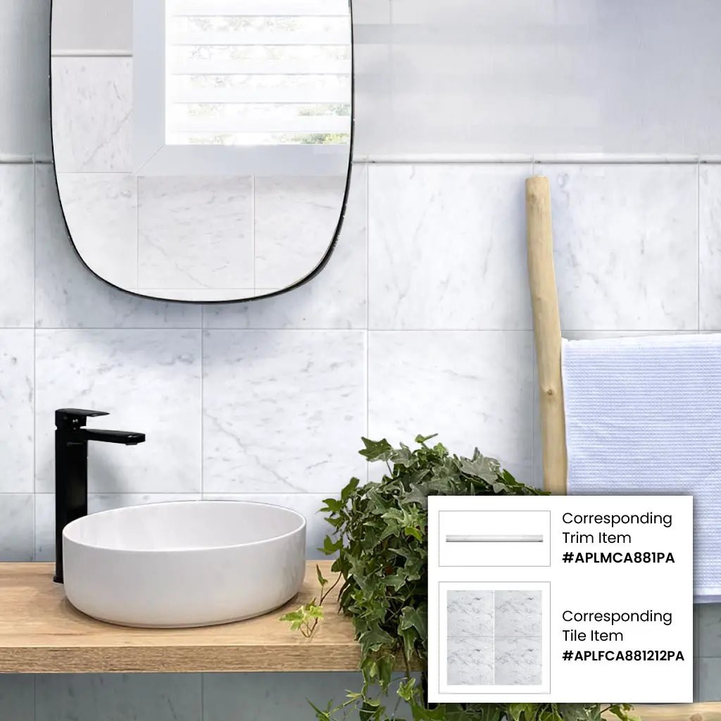 White 0.5x12 Polished Bianco Carrara Pencil Marble Tile Trim (10 pack, 0.5 sq ft/case) by Apollo Tile