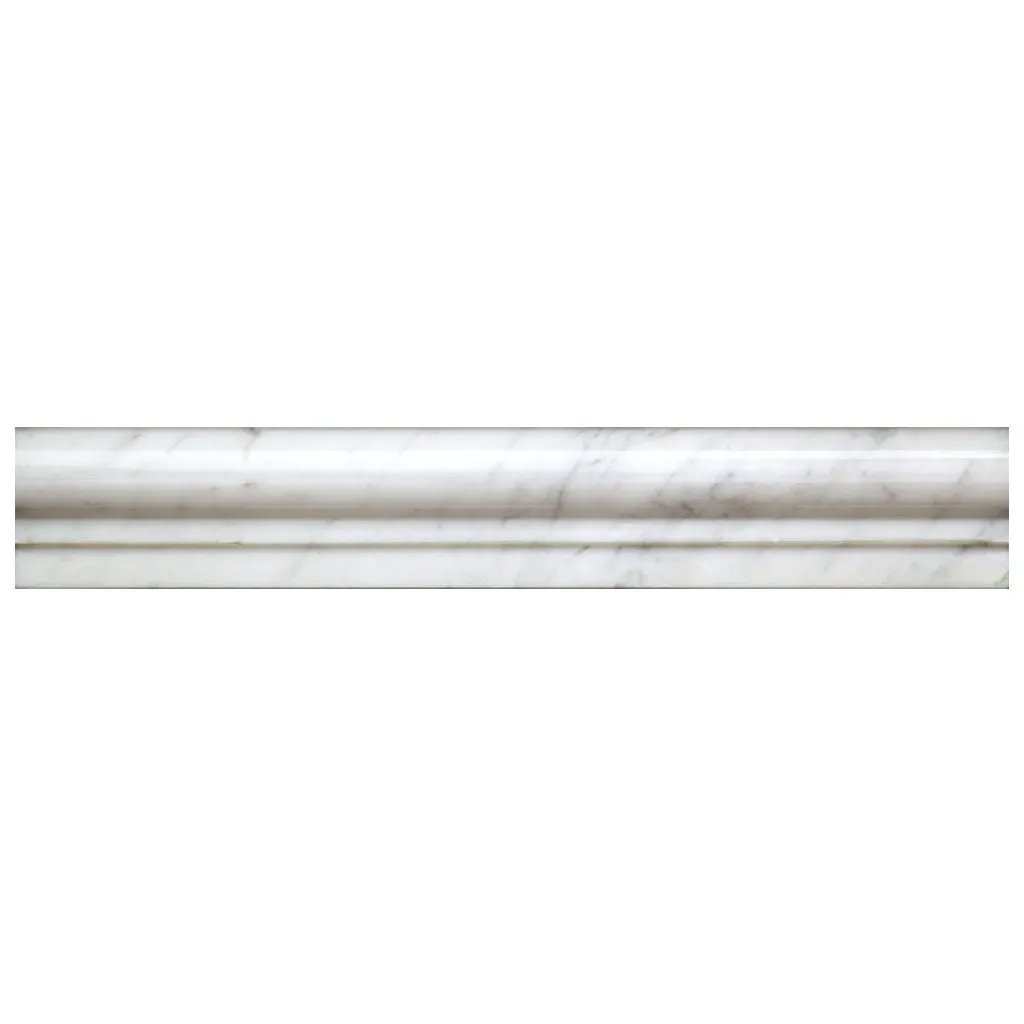 White 2x12 Bianco Carrara Polished Chair Rail Marble Tile Trim (10 pack, 1.667 sq ft/case) by Apollo Tile
