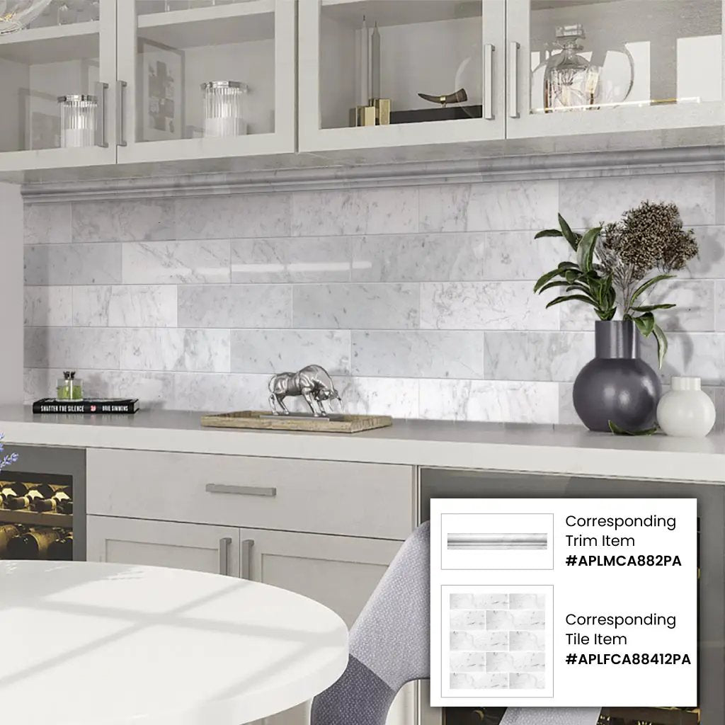White 4x12 Polished Subway Bianco Carrara Marble Tile (15 pack, 5 sq ft/case) by Apollo Tile