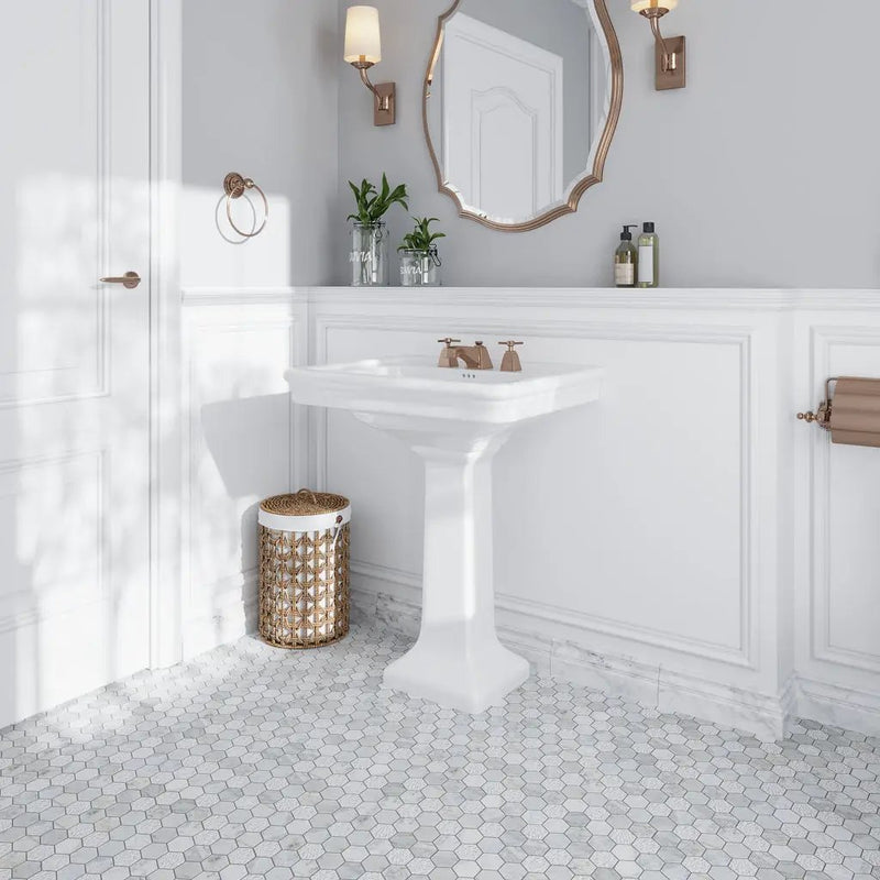White 12x12 Polished Etched Hexagon Bianco Carrara Marble Mosaic Tile (5 pack, 4.92 sq ft/case) by Apollo Tile