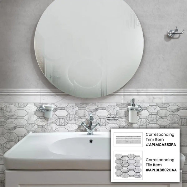 White 4x12 Bianco Carrara Polished Baseboard Marble Tile Trim (10 pack, 3.33 sq ft/case), photo 2 of 3