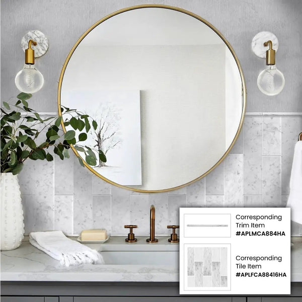 Pearl White 0.8x12 Honed Bianco Carrara Pencil Marble Tile Trim (10 pack, 0.667 sq ft/case), photo 2 of 3