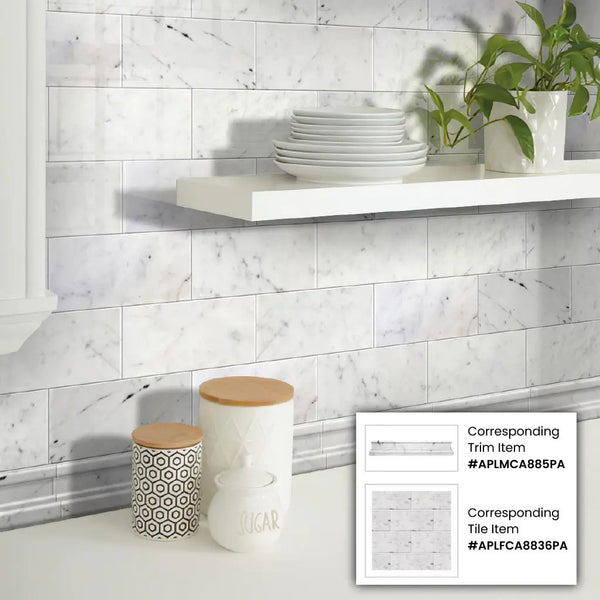 White 2x12 Polished Bianco Carrara Chair Rail Marble Tile Trim (10 pack, 1.667 sq ft/case), photo 2 of 2