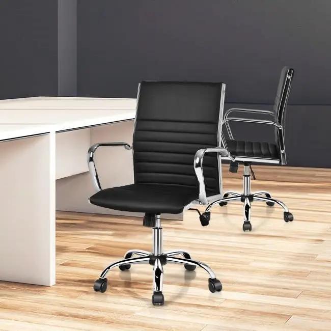 Black Faux Leather High Back Modern Classic Office Chair with Armrests by HomePacific