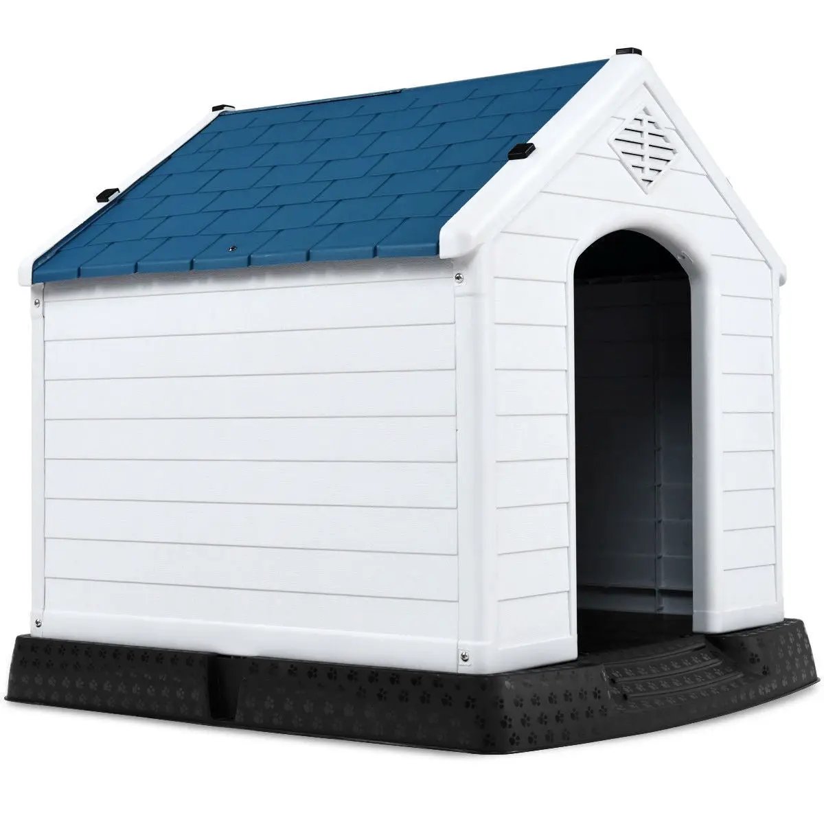 Medium size Dog House Outdoor White Blue Plastic with Elevated Floor by HomePacific