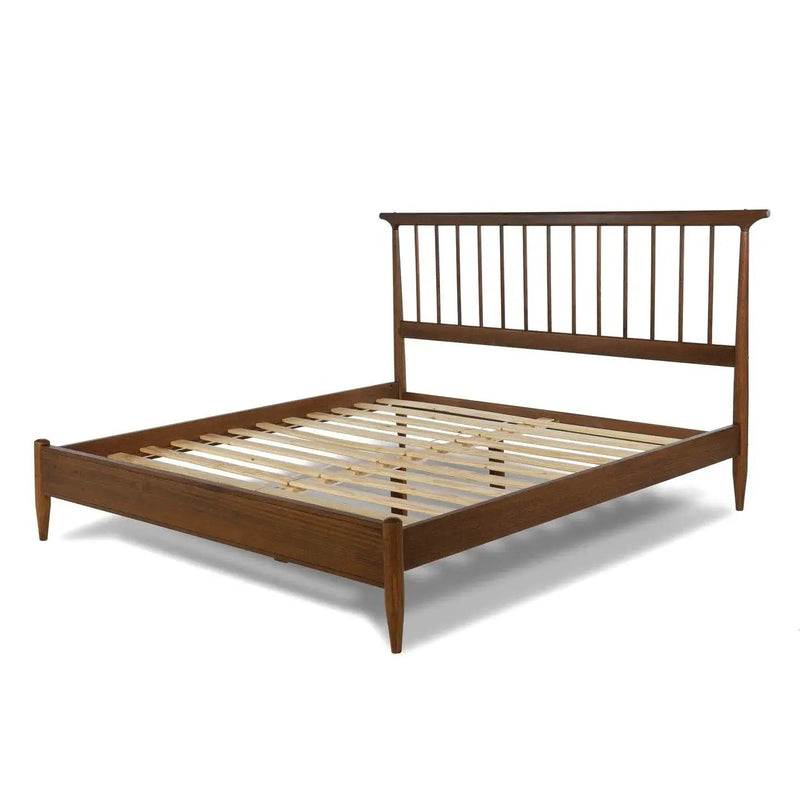 King Size Hardwood Mid Century Platform Bed Frame with Headboard in Walnut by HomePacific