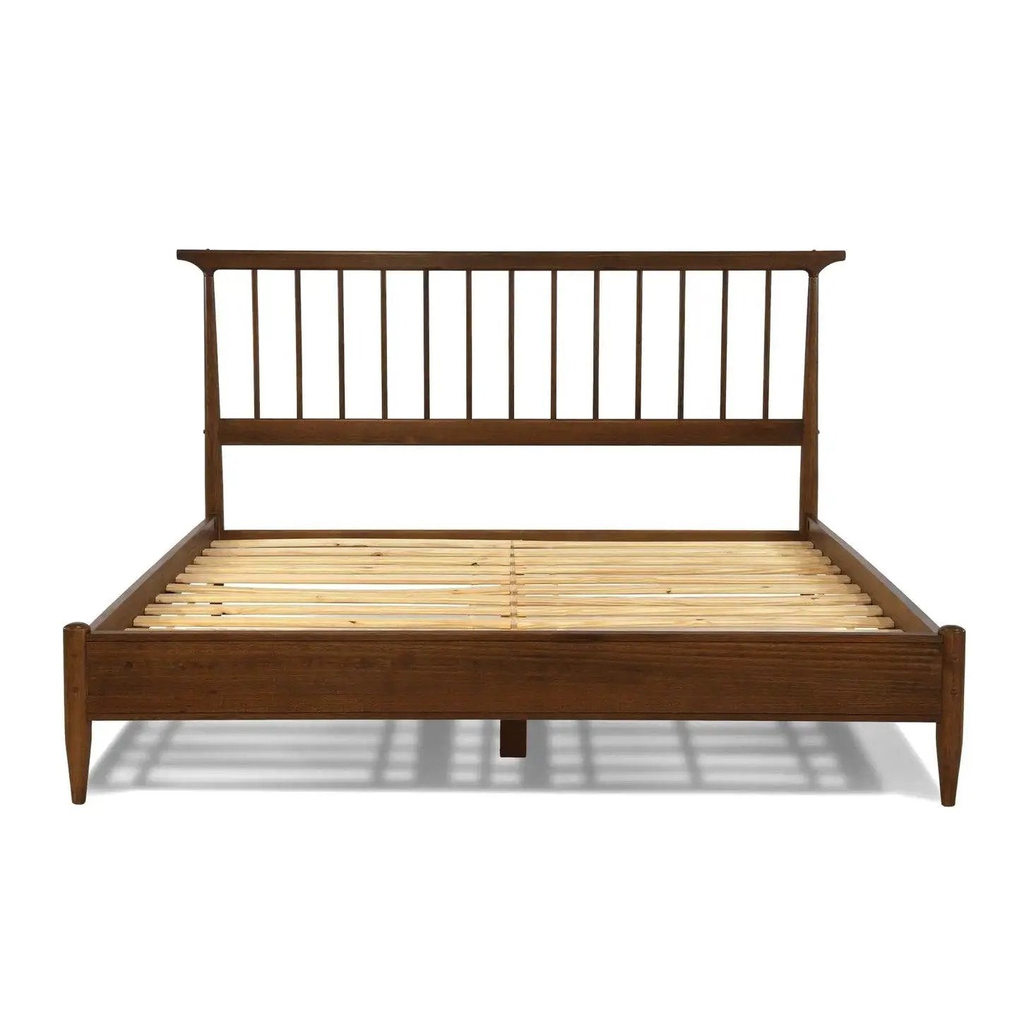 King Size Hardwood Mid Century Platform Bed Frame with Headboard in Walnut by HomePacific