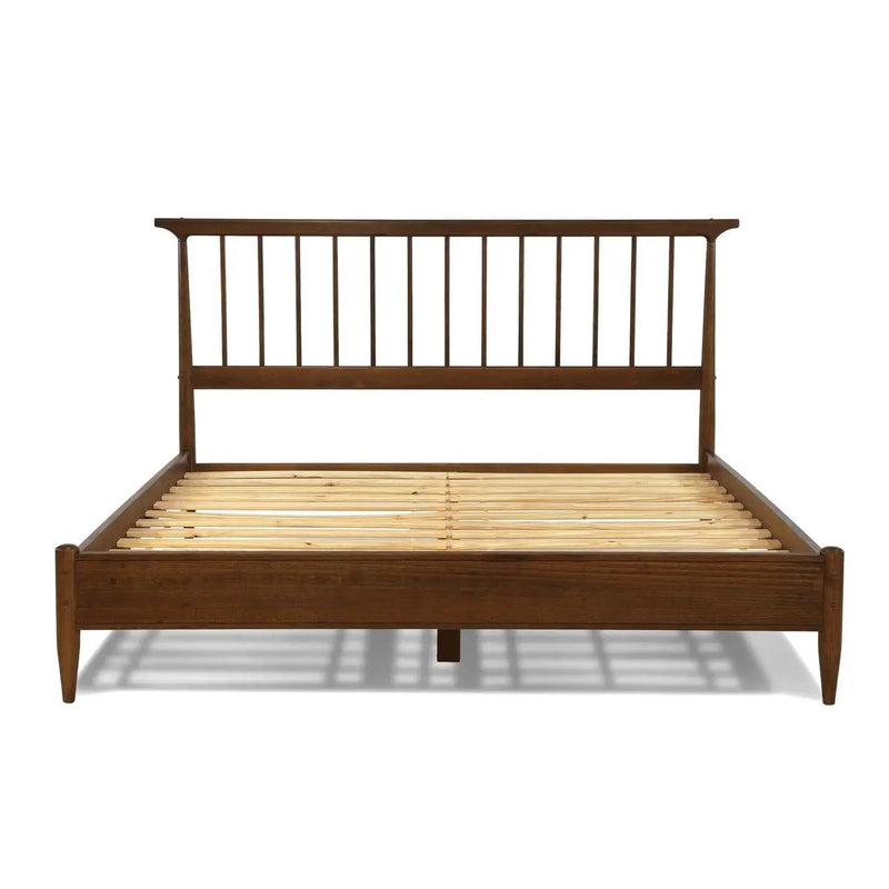 King Size Hardwood Mid Century Platform Bed Frame with Headboard in Walnut by HomePacific