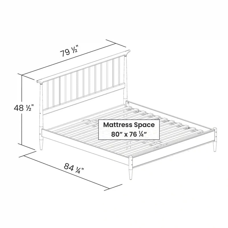 King Size Hardwood Mid Century Platform Bed Frame with Headboard in Walnut by HomePacific