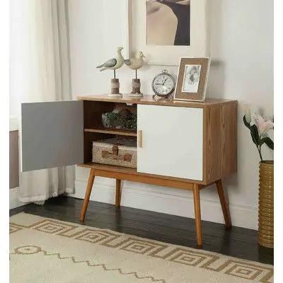 Mid-Century Modern Console Table Storage Cabinet with Solid Wood Legs by HomePacific