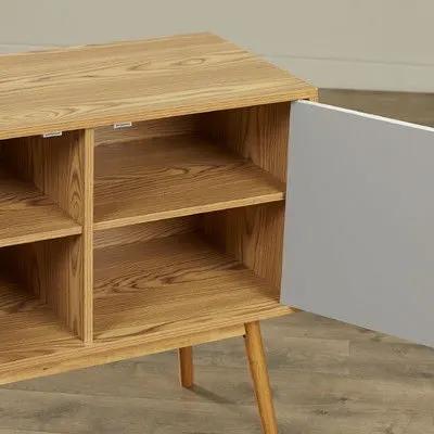 Mid-Century Modern Console Table Storage Cabinet with Solid Wood Legs by HomePacific