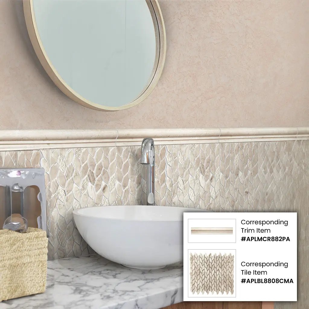 Beige 12x12 Etched Polished Crema Marfil Marble Mosaic Tile (5 pack, 4.92 sq ft/case) by Apollo Tile
