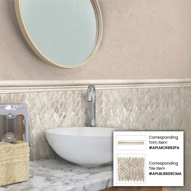 Beige 12x12 Etched Polished Crema Marfil Marble Mosaic Tile (5 pack, 4.92 sq ft/case) by Apollo Tile