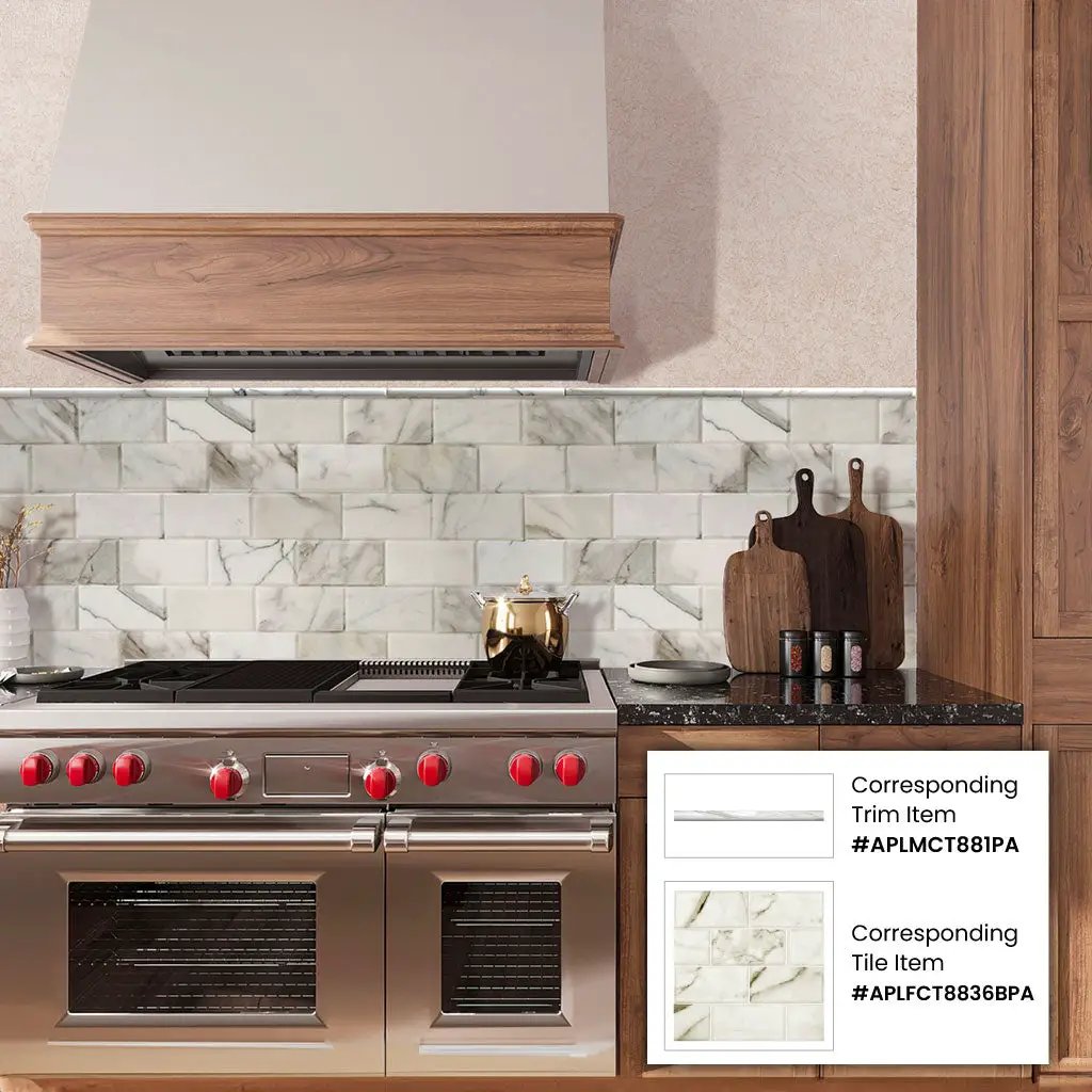 White 3x6 Polished Beveled Subway Calacatta Gold Marble Tile (40 pack, 5 sq ft/case) by Apollo Tile