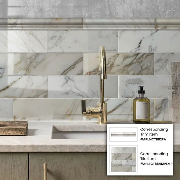 White 2x12 Calacatta Gold Polished Chair Rail Marble Tile Trim (10 pack, 1.667 sq ft/case), photo 2 of 2