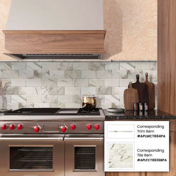 Snow White 0.8x12 Polished Calacatta Gold Pencil Marble Tile Trim (10 pack, 0.667 sq ft/case), photo 2 of 3