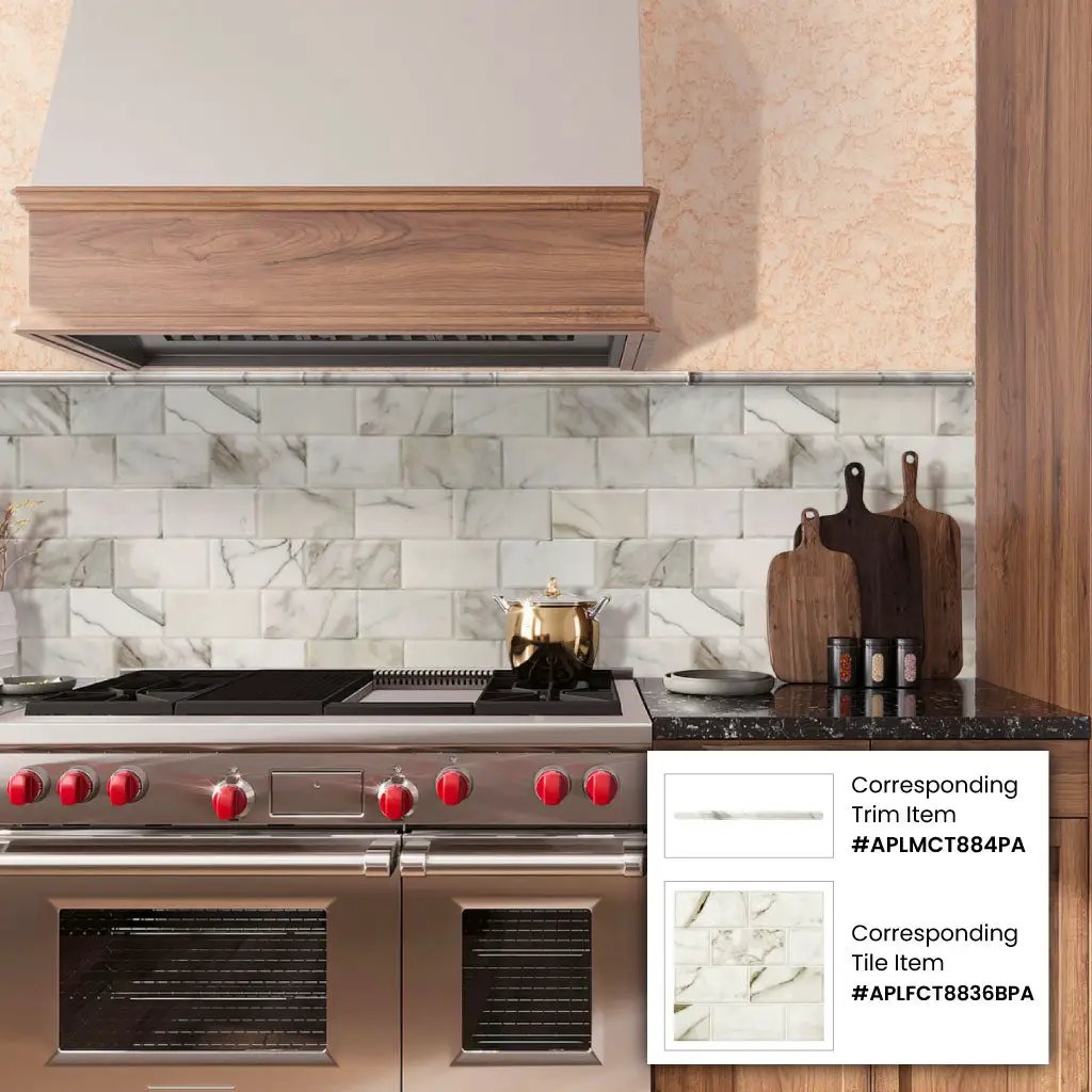 White 3x6 Polished Beveled Subway Calacatta Gold Marble Tile (40 pack, 5 sq ft/case) by Apollo Tile