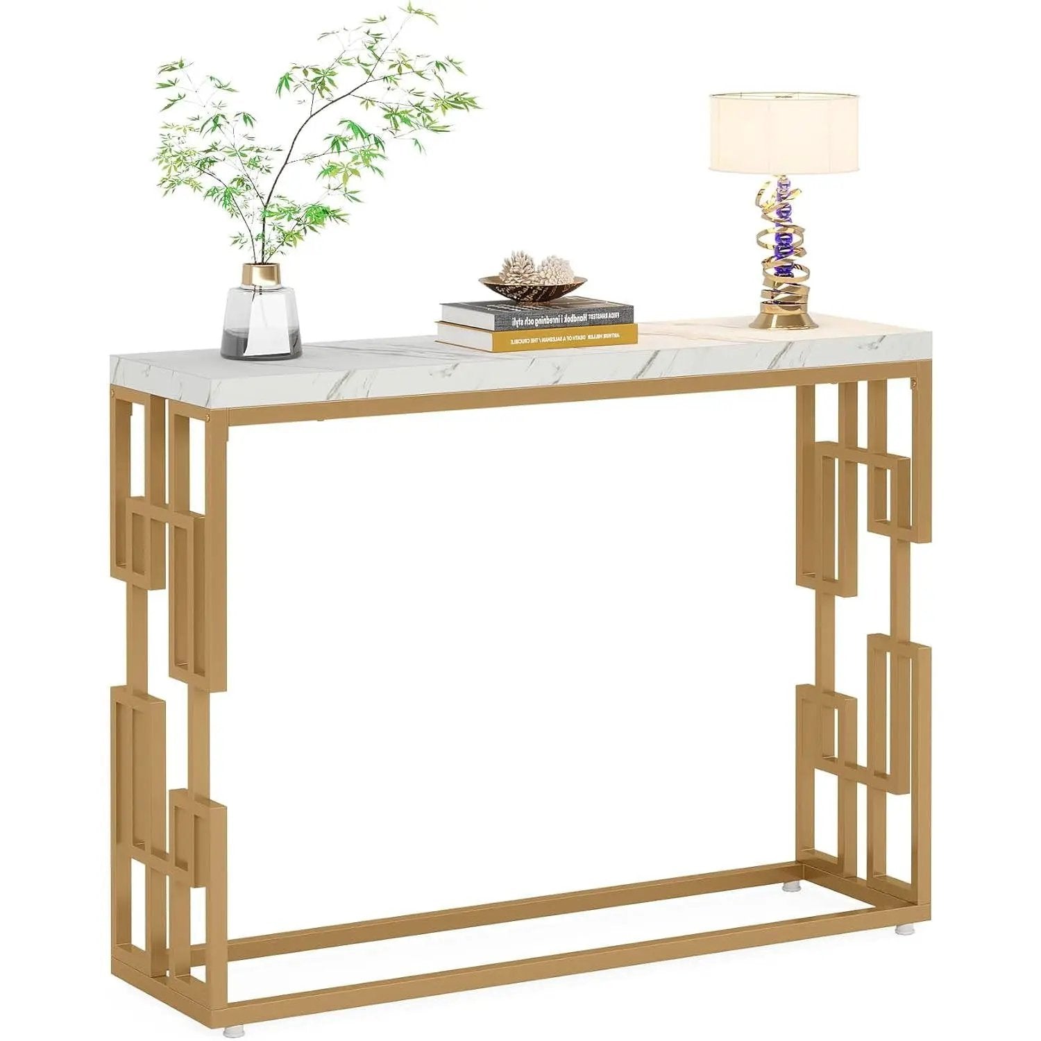 42-inch Modern Console Sofa Table with White Faux Marble Top and Gold Frame by HomePacific