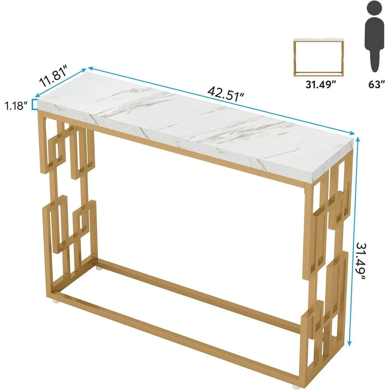 42-inch Modern Console Sofa Table with White Faux Marble Top and Gold Frame by HomePacific