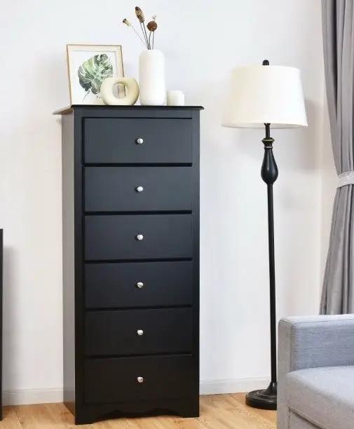 Modern Black 6 Drawer Tall Wood Dresser Chest by HomePacific
