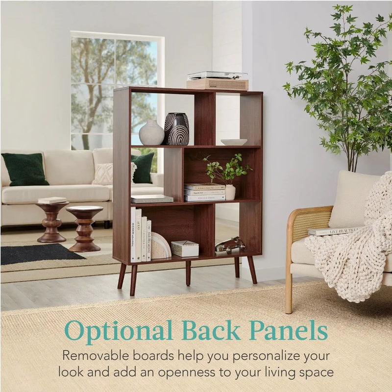 Mid Century Style Bookcase Storage Shelving Unit in Walnut Wood Finish by HomePacific