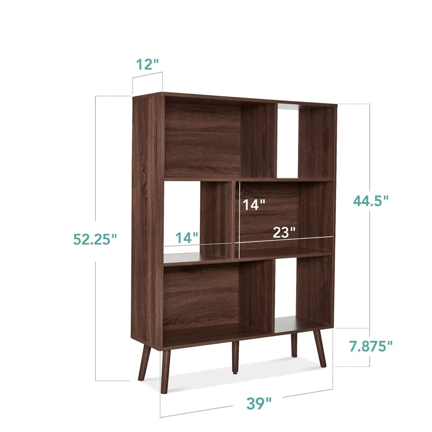 Mid Century Style Bookcase Storage Shelving Unit in Walnut Wood Finish by HomePacific