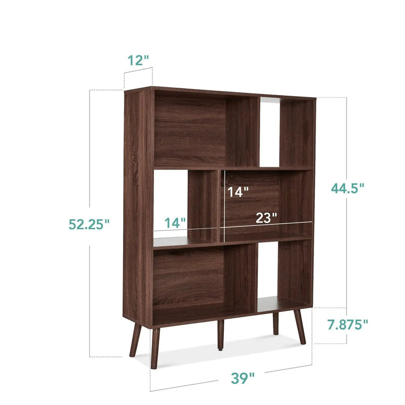 Mid Century Style Bookcase Storage Shelving Unit in Walnut Wood Finish by HomePacific