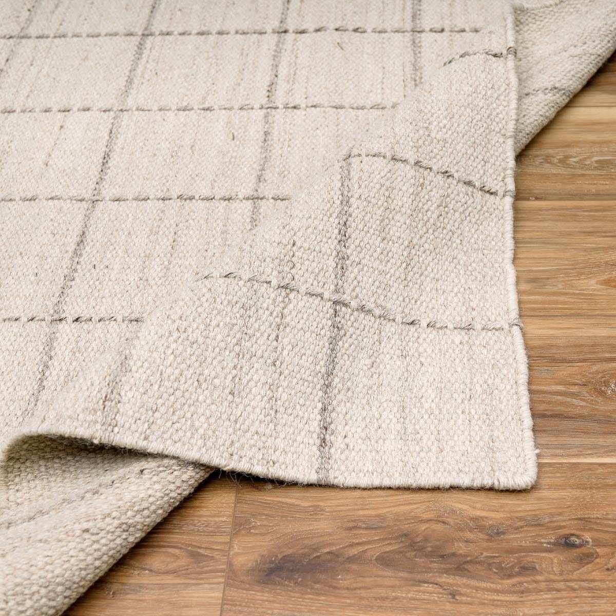 Nissa Cream Checkered Wool Rug by Boutique Rugs
