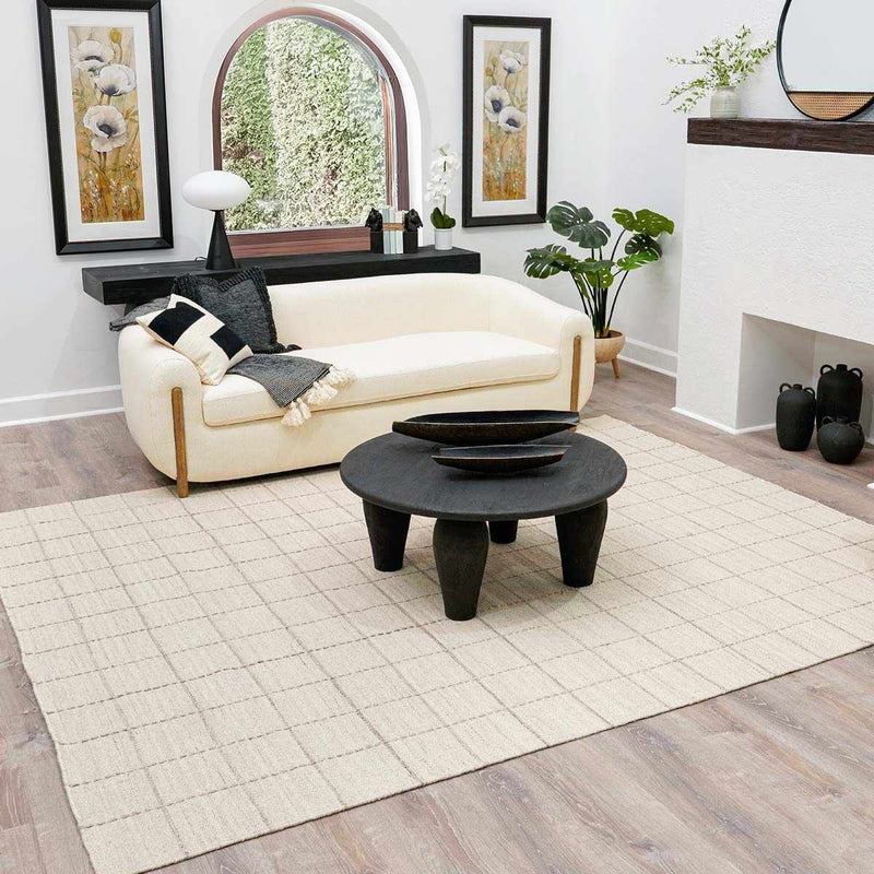 Nissa Cream Checkered Wool Rug by Boutique Rugs