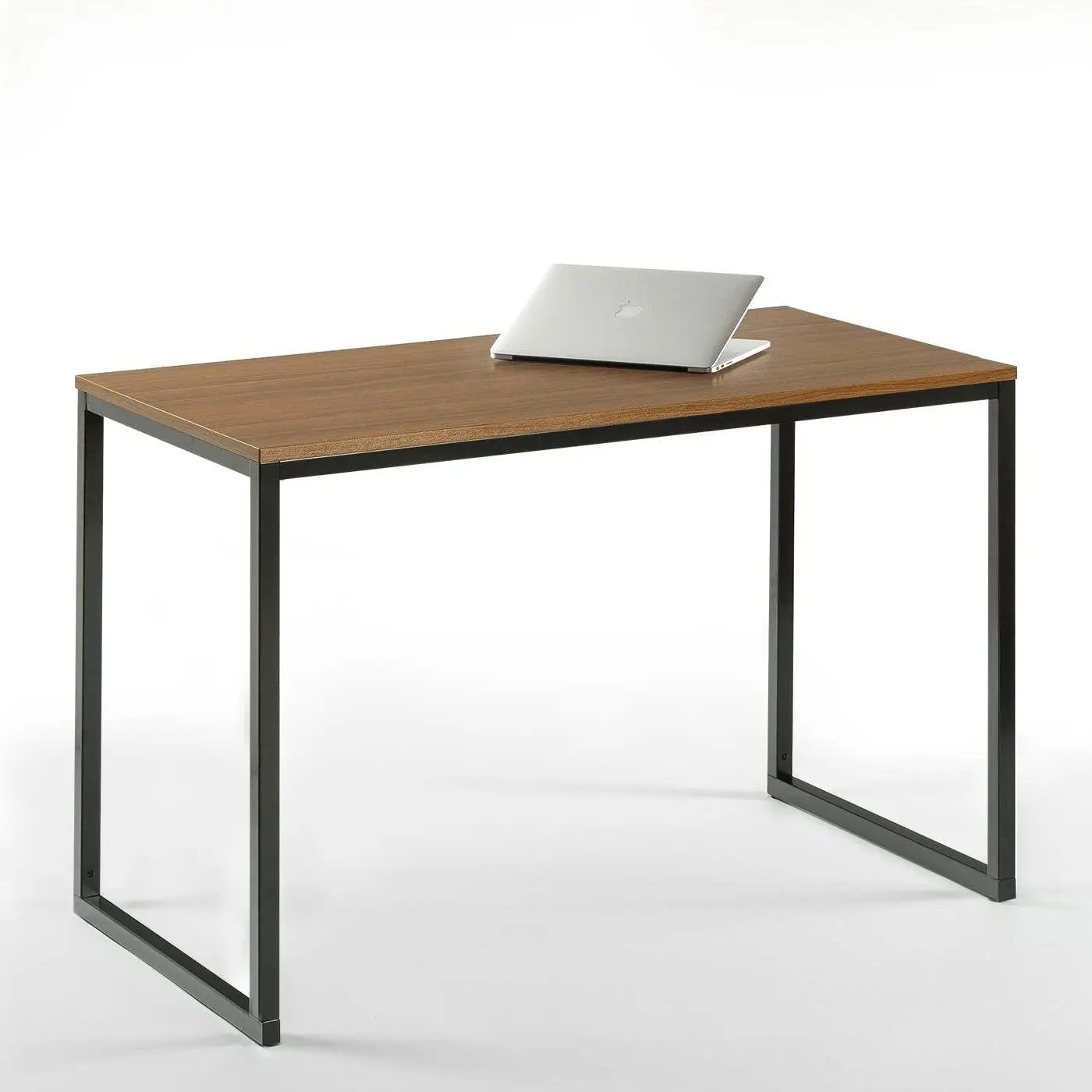 Modern Home Office Desk with Black Metal Frame and Brown Wood Top by HomePacific
